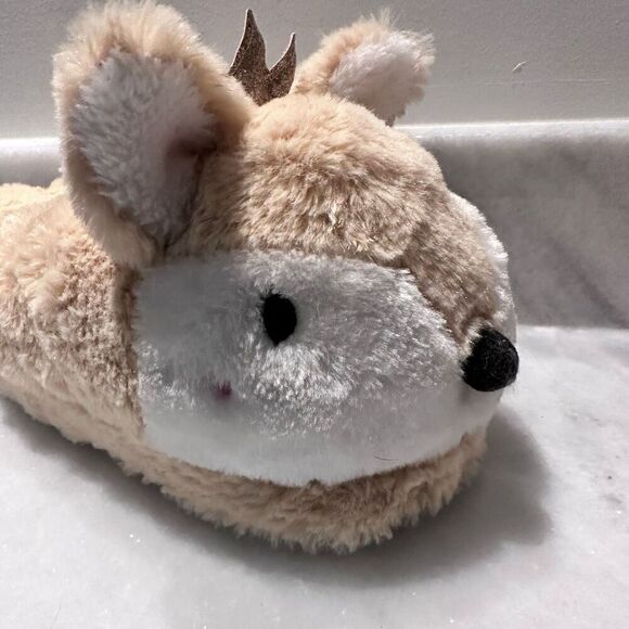 Justice Girls Large Royal Reindeer Crown Plush Indoor Slippers - Picture 2 of 4